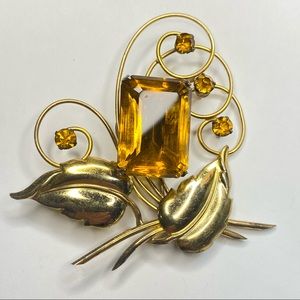 Harry Iskin Vintage 1930s Citrine and Gold Floral Brooch